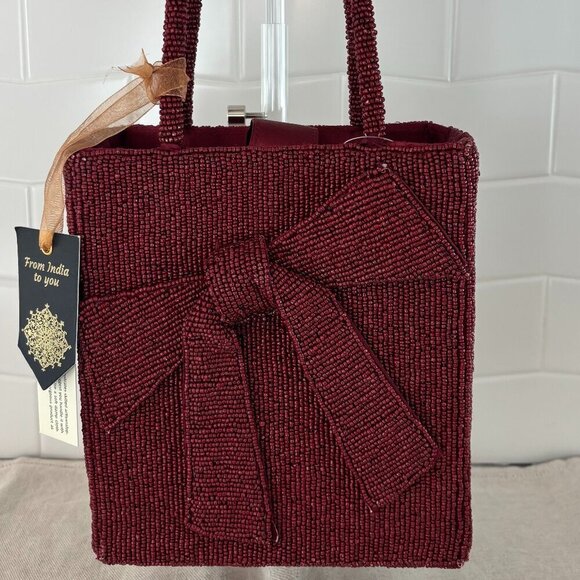 Made in India Handbags - Made in India Bow Hand Held Bag - Maroon